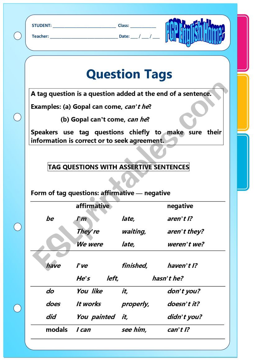 Question Tags worksheet