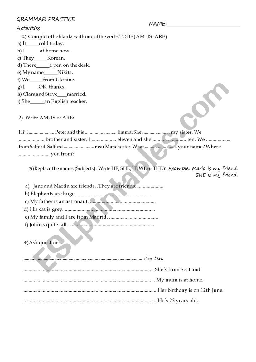 Basic Grammar Practice worksheet