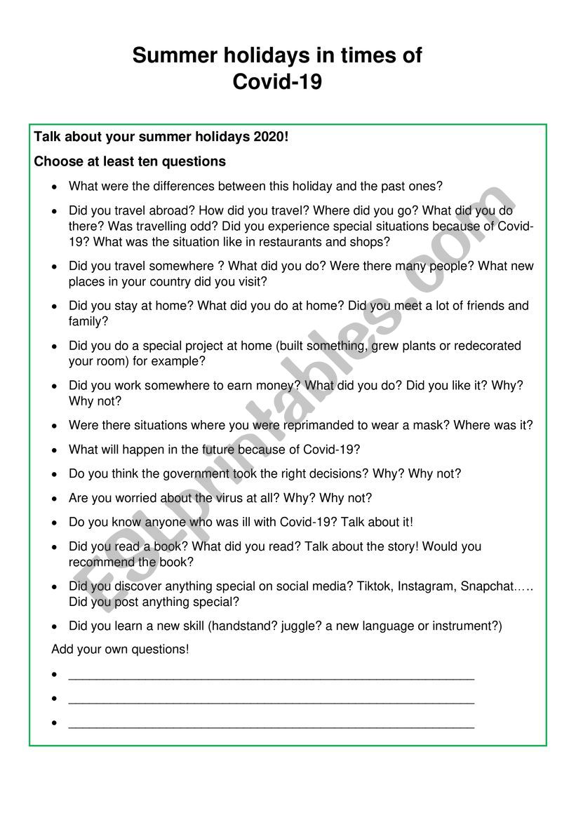 Holidays in times of Covid worksheet