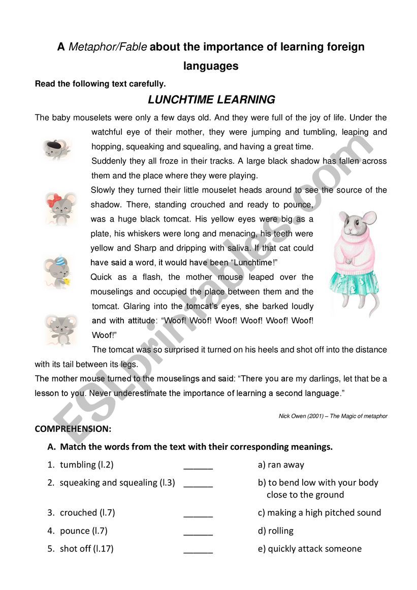 Lunchtime learning - ESL worksheet by iabelmoua