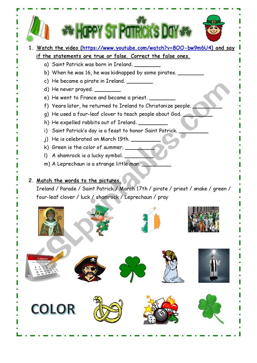 Saint Patrick worksheet