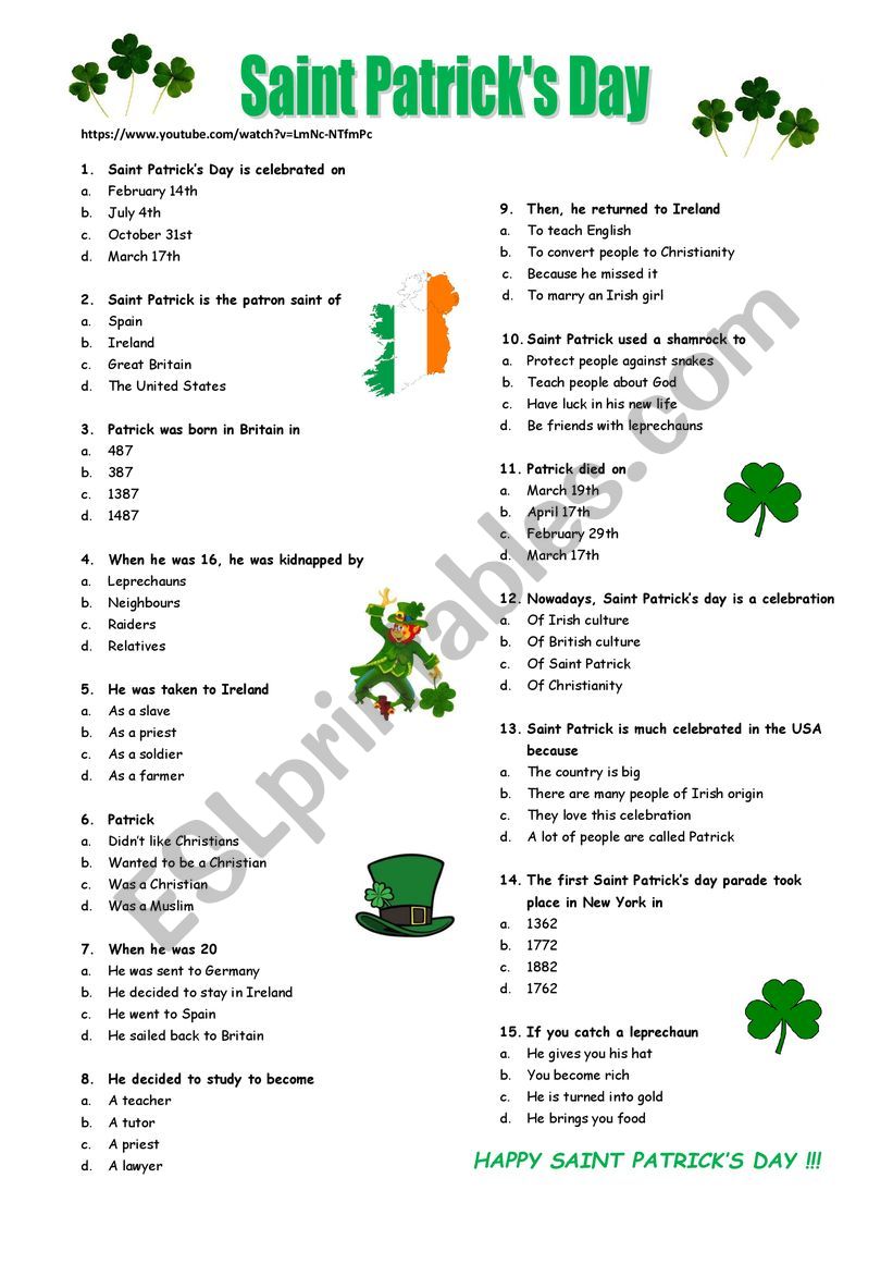 Saint Patrick worksheet