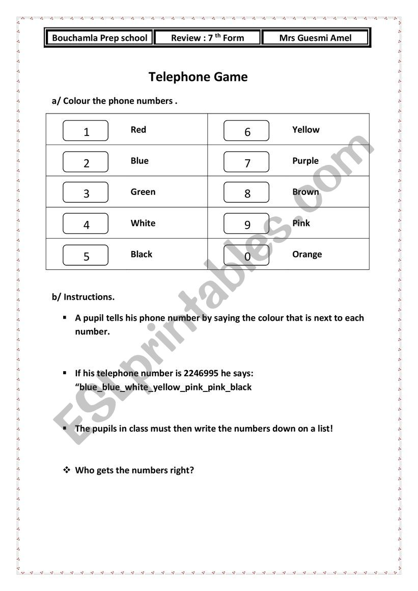 review senth form worksheet