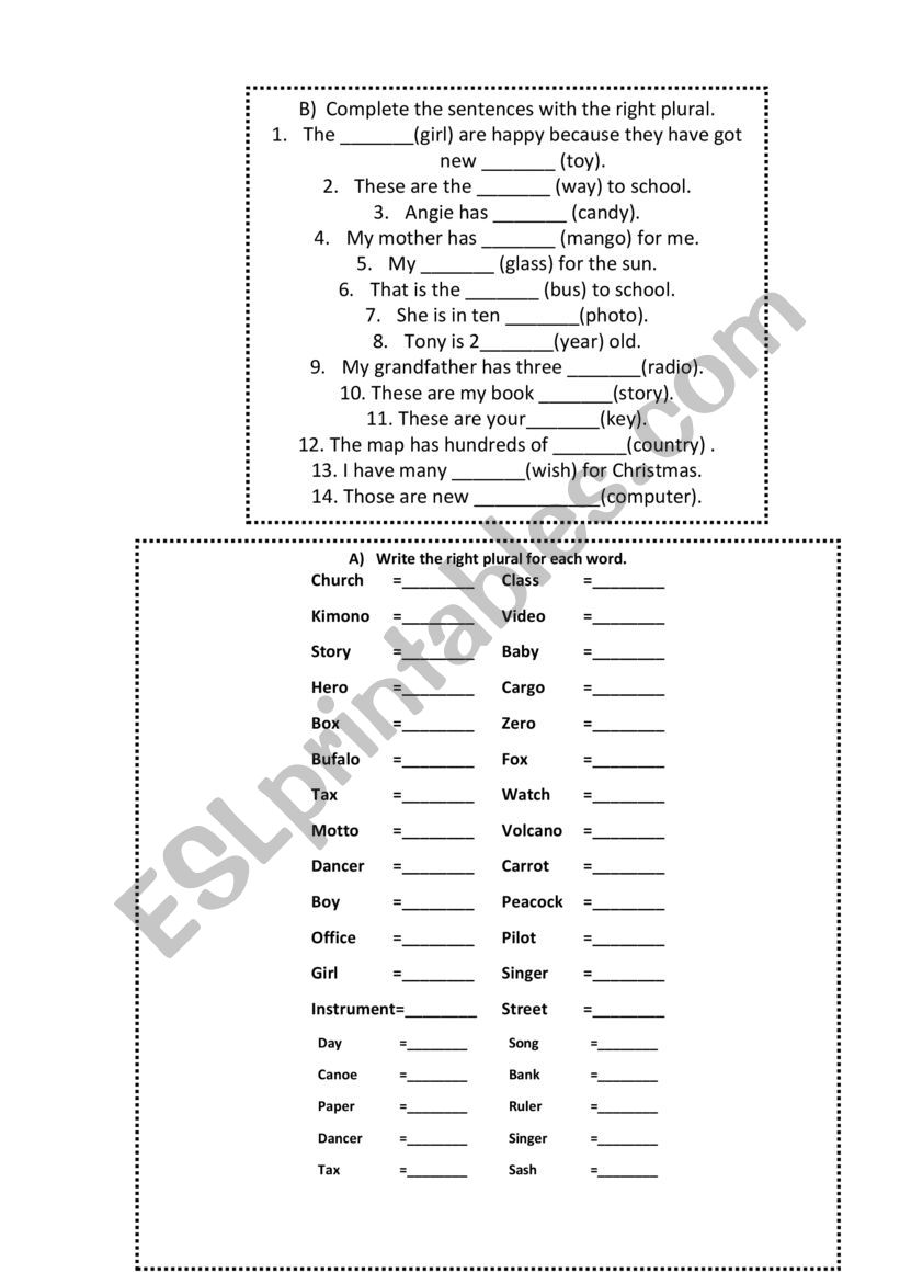 noun plural worksheet