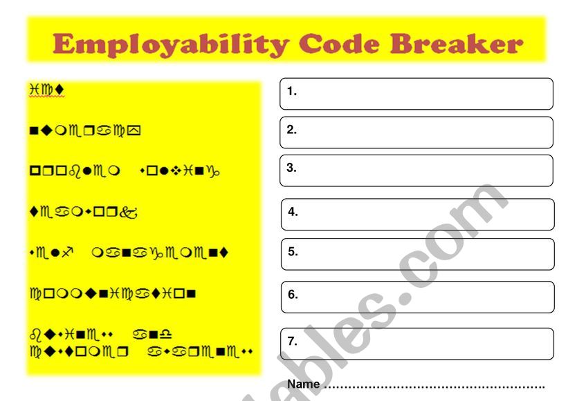 Employability code breaker worksheet