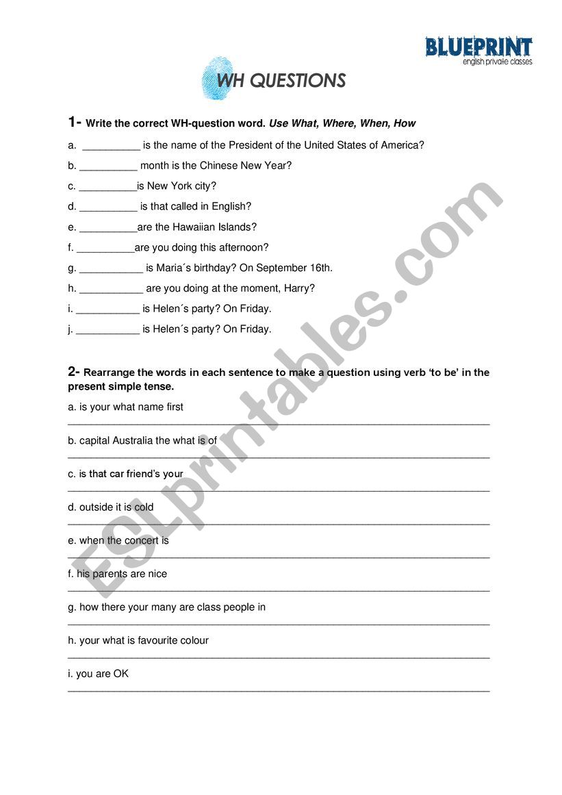 Wh questions worksheet