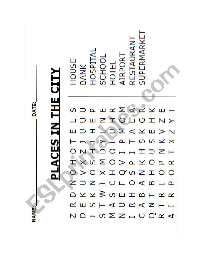 Find the places of the city worksheet