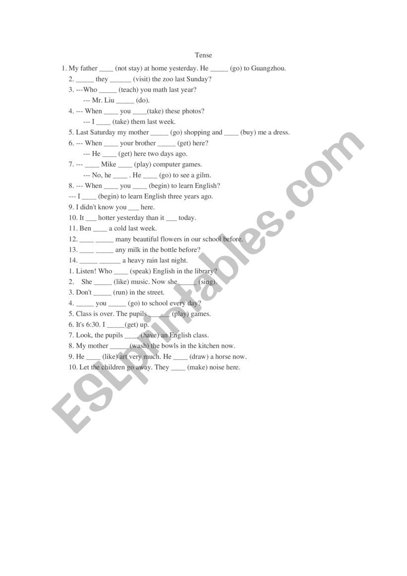 the simple past tense worksheet