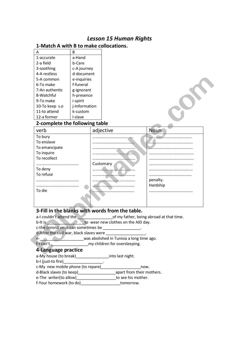 HUMAN RIGHTS - ESL worksheet by selmouna