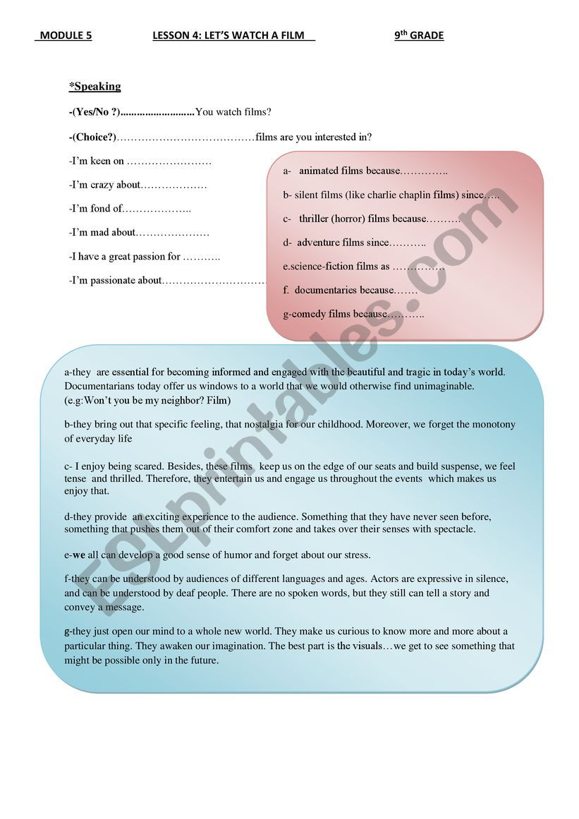 Let�s watch a film part 2 worksheet