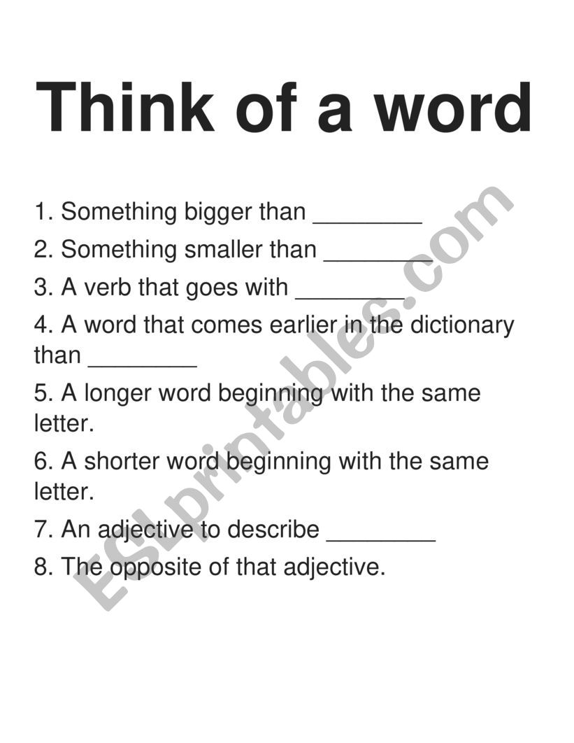 Think of a word  worksheet