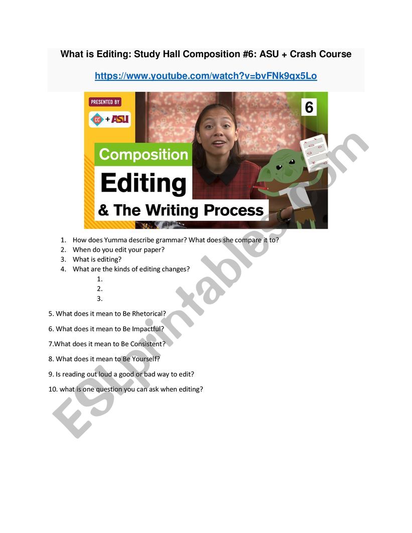 ASU Crash Course writing  worksheet