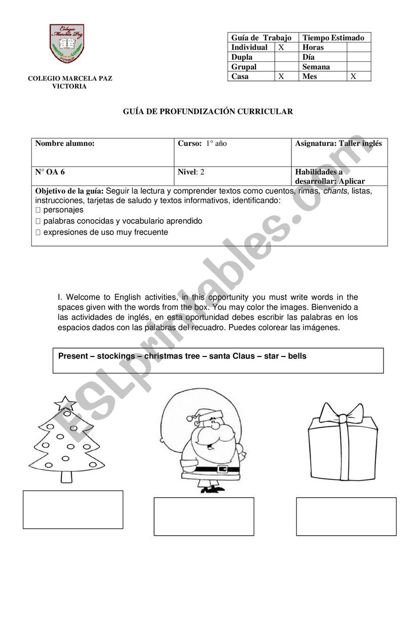 christmas vocabulary worksheet