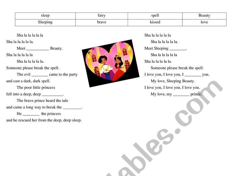 Sleeping Beauty song worksheet