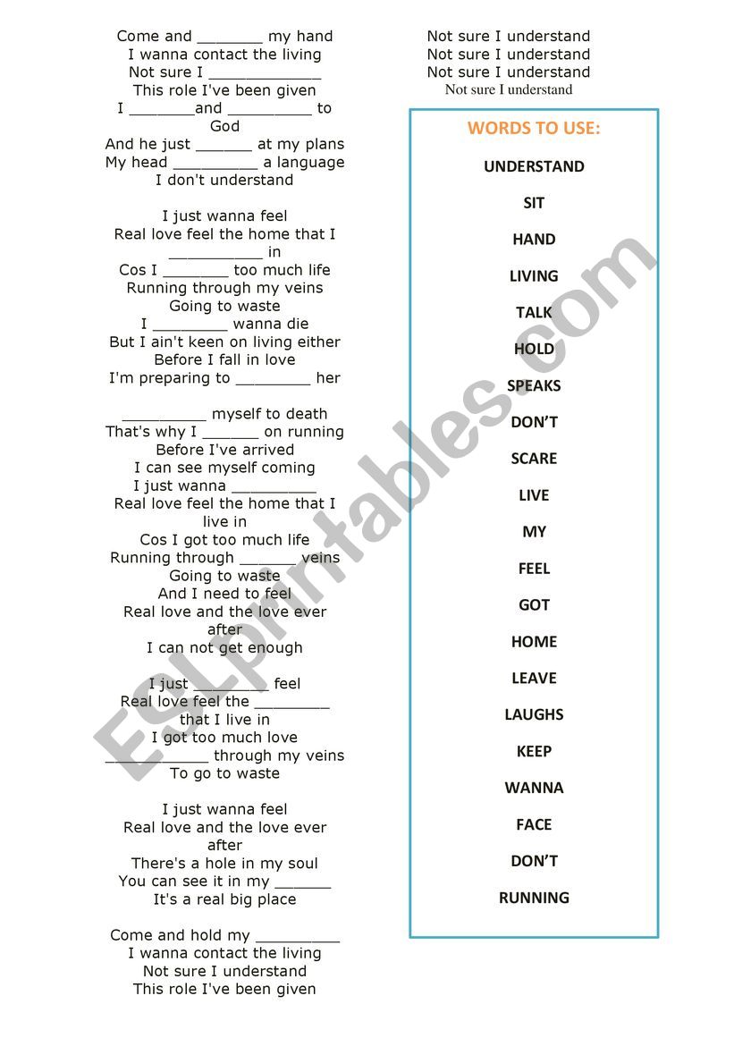 English Song ESL Worksheet By Danieljimenezg0000