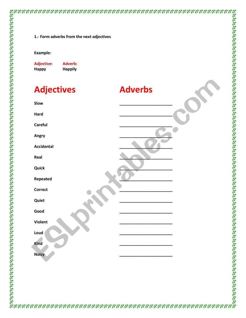 Adverbs of Manner Exercises worksheet
