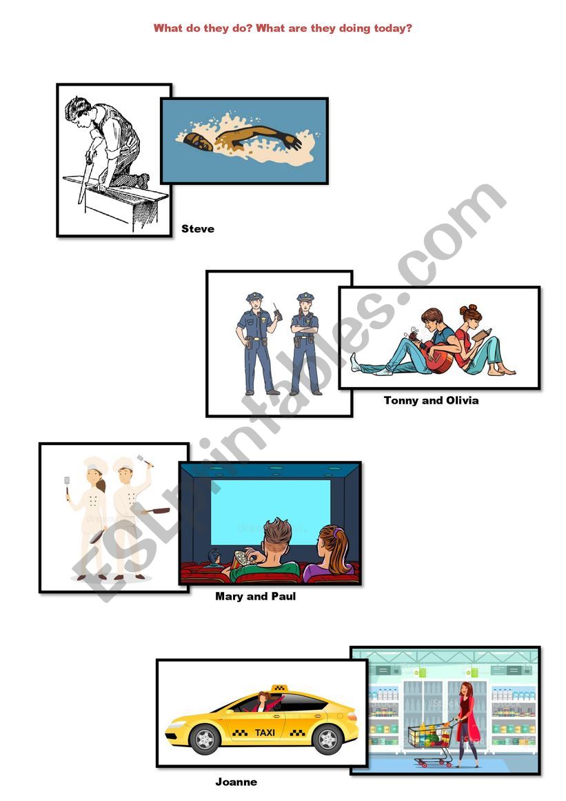 Simple Present and Continous Pictures (jobs and actions)