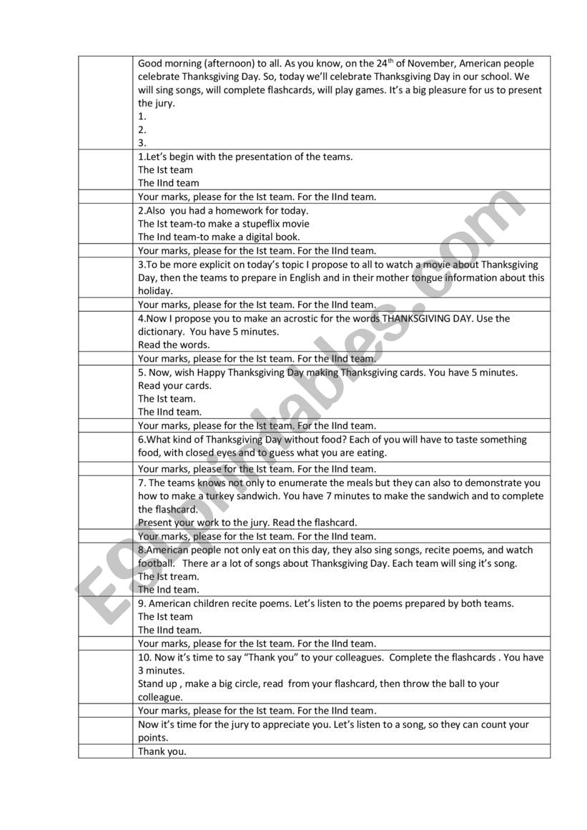 Thanksgiving day worksheet