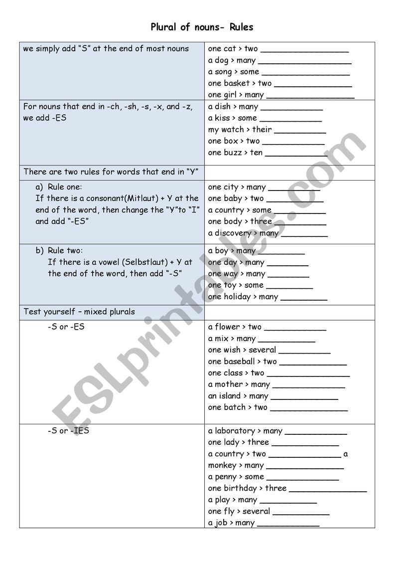 Plural of nouns worksheet