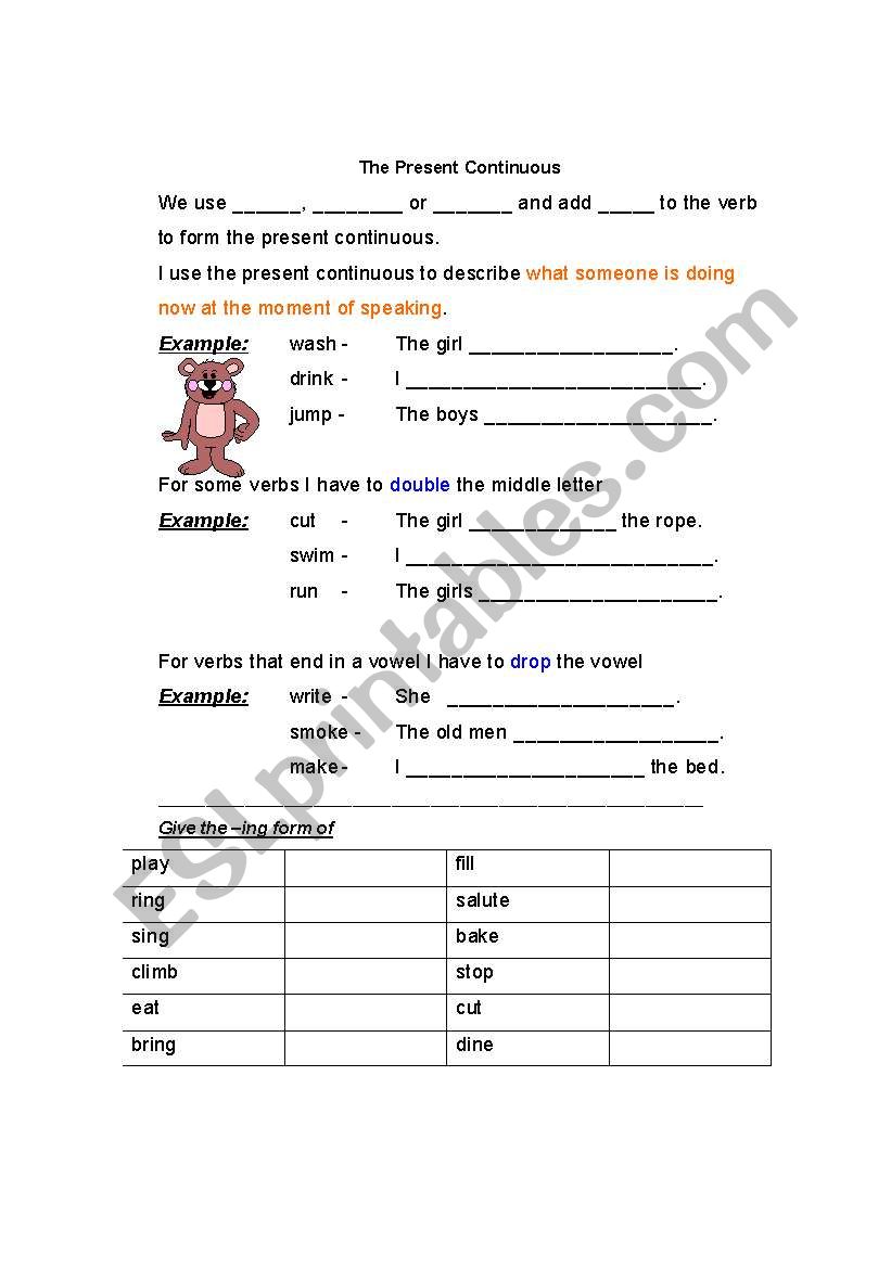 The present continuous worksheet