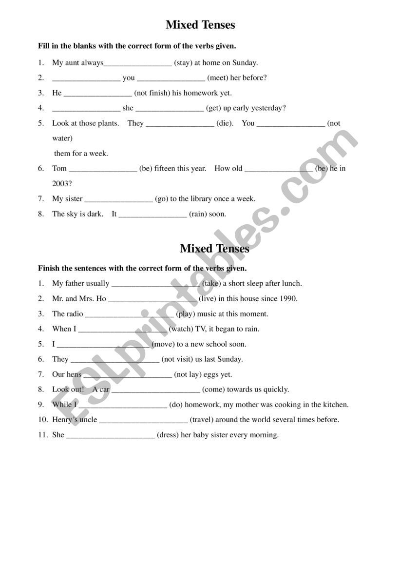 Tenses worksheet