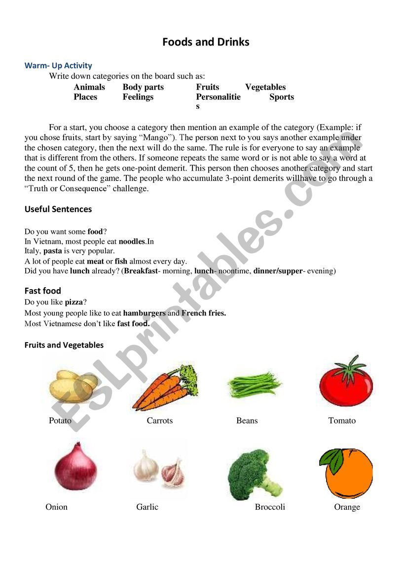 Foods And Drinks worksheet