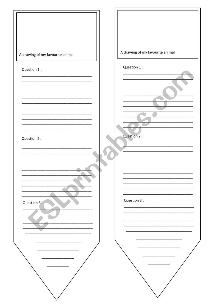 Bookmark, my favourite animal worksheet