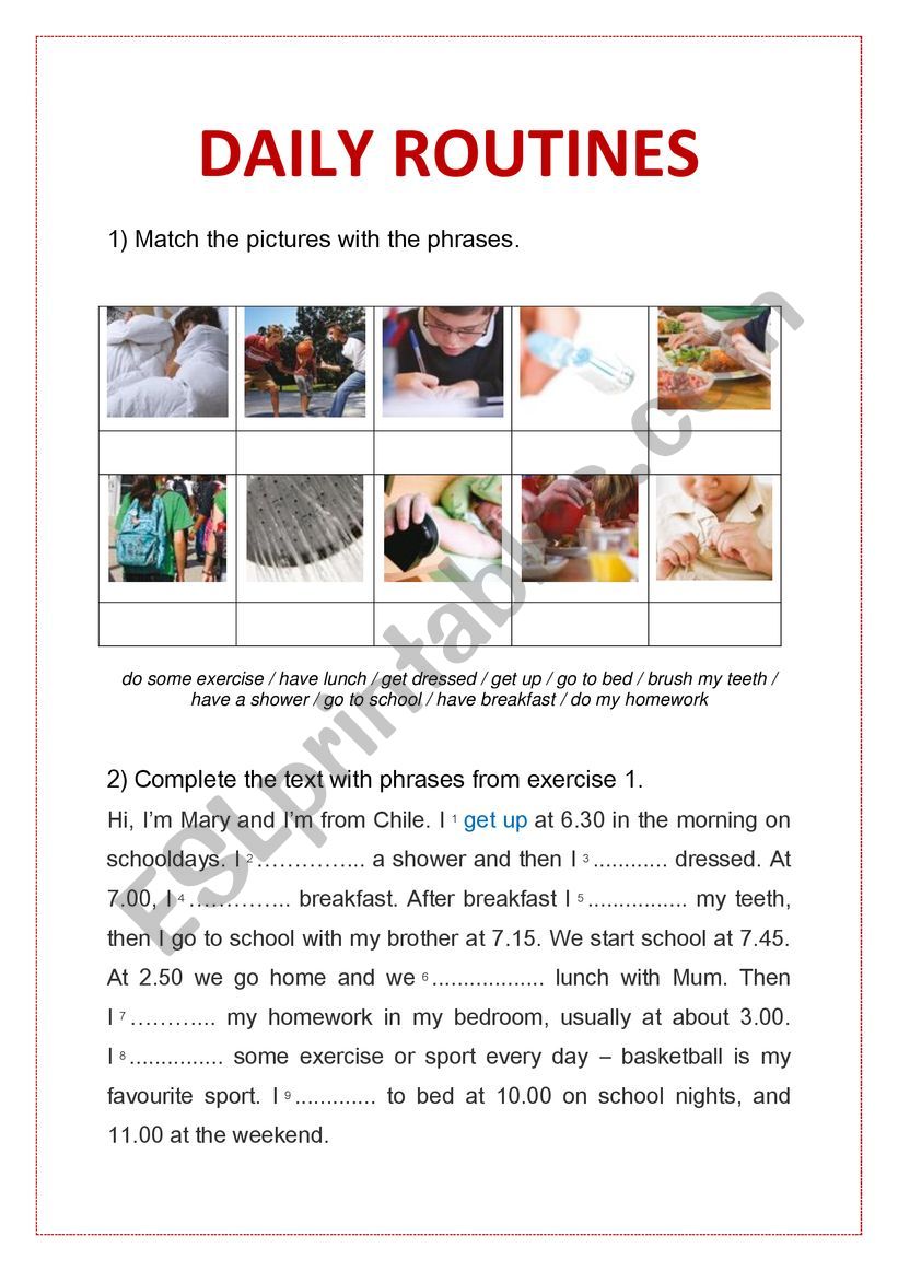 Daily Routines worksheet