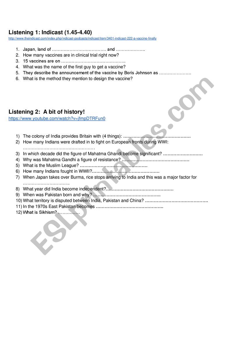 Indian Accent worksheet