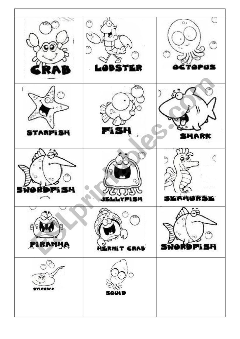 flashcards Sea Animals worksheet