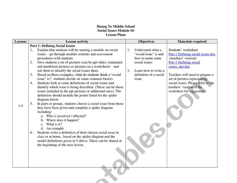 Lesson Plan_Social Problems worksheet