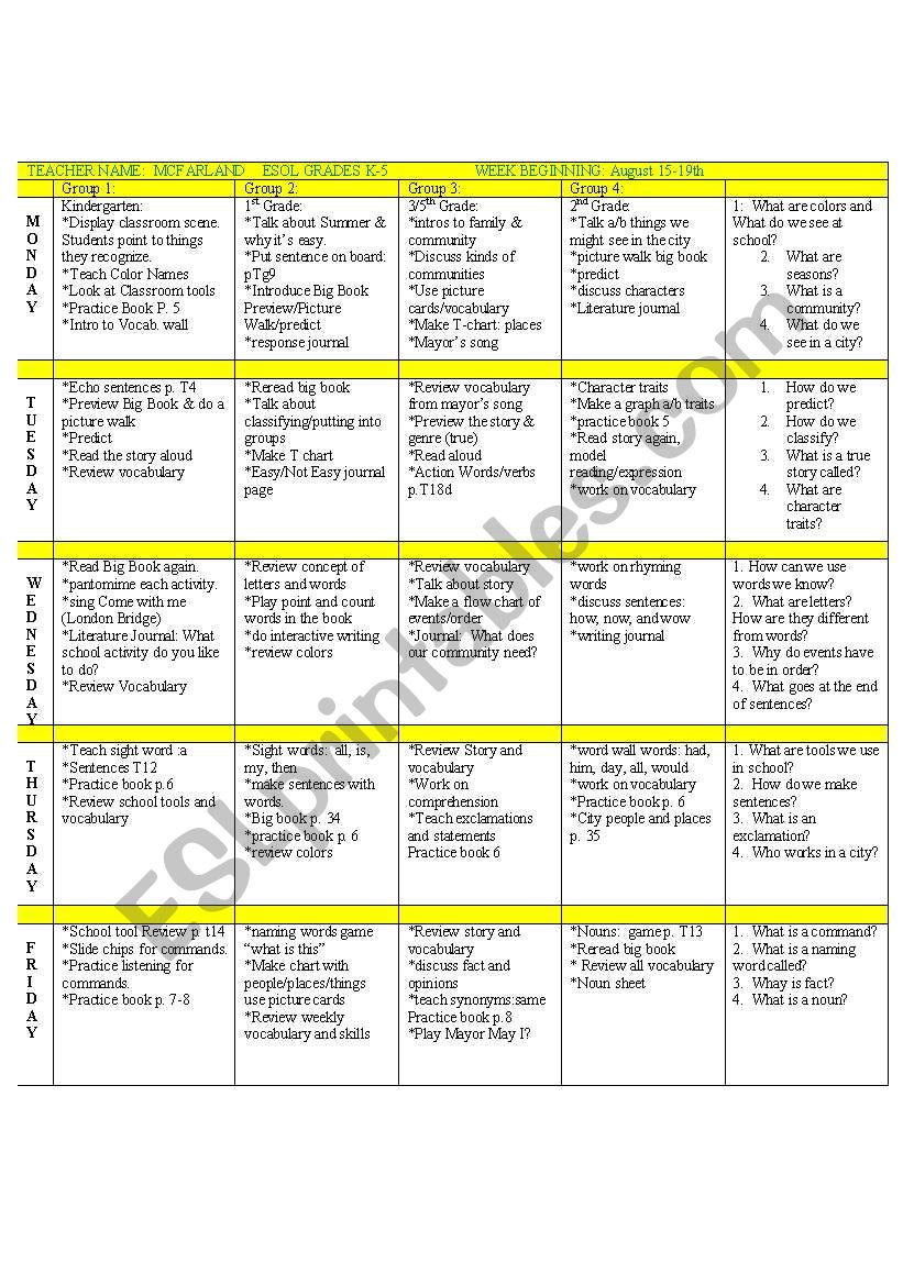 Lesson Plan Ideas worksheet