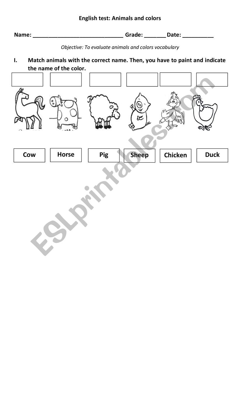 Animals and colors  worksheet