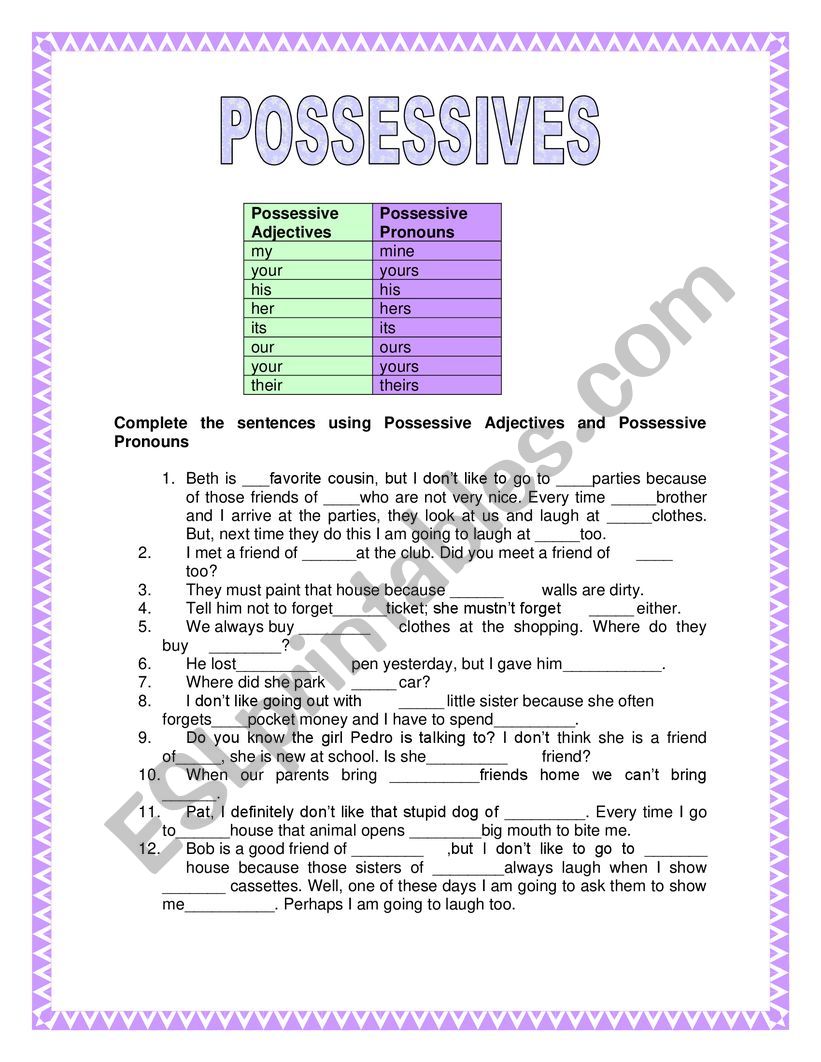 possessives worksheet