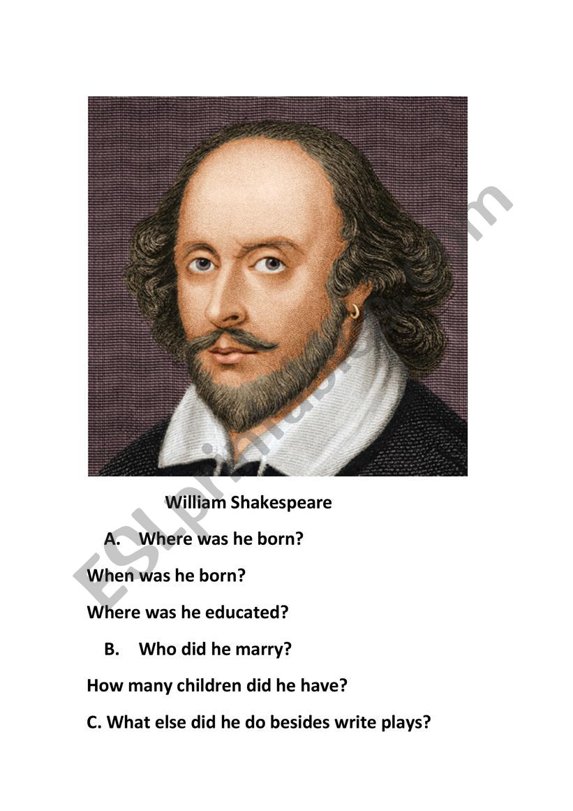 William Shakespeare worksheet