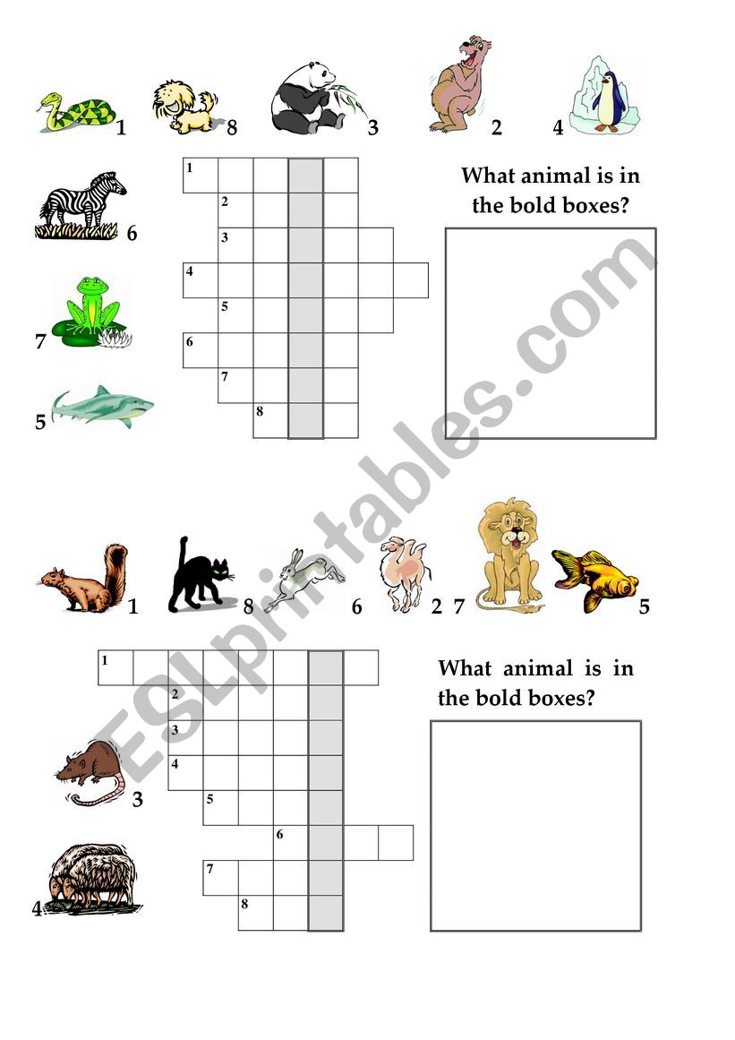 Animal crossword worksheet