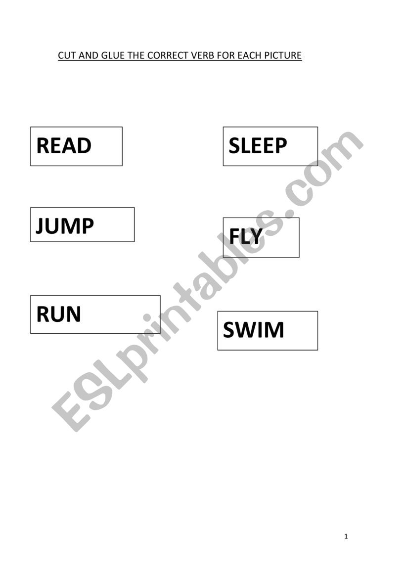 CUT AND GLUE VERBS PART 1 ESL worksheet by mariguti