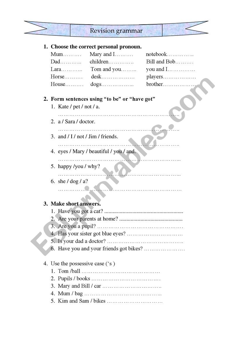 revision grammar worksheet