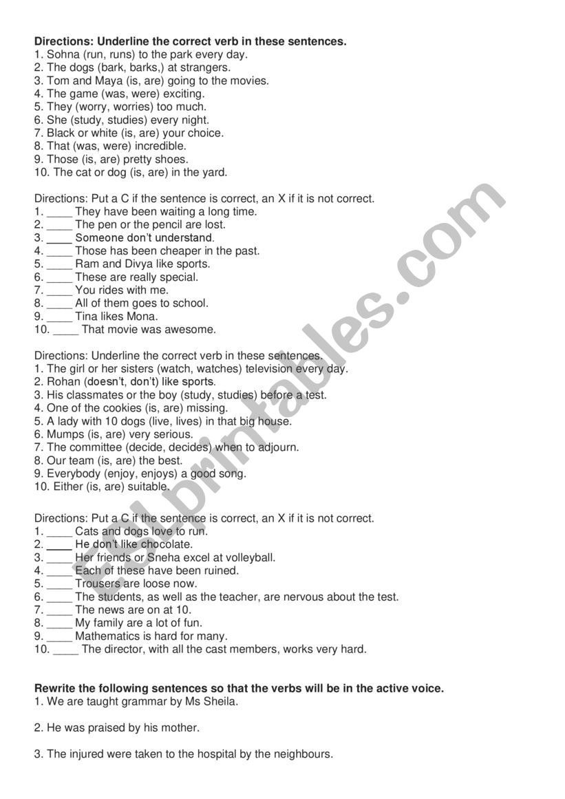 Class IX Grammar worksheet worksheet