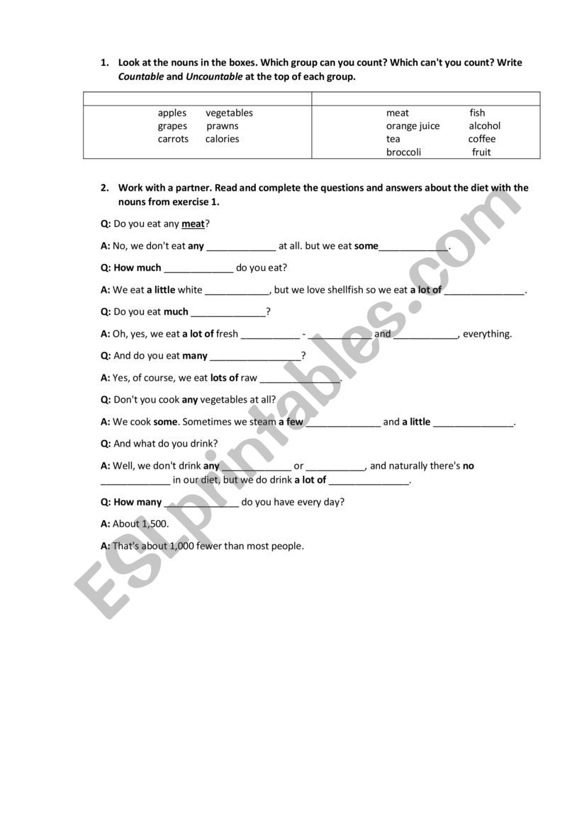 Countable and Uncountable nouns