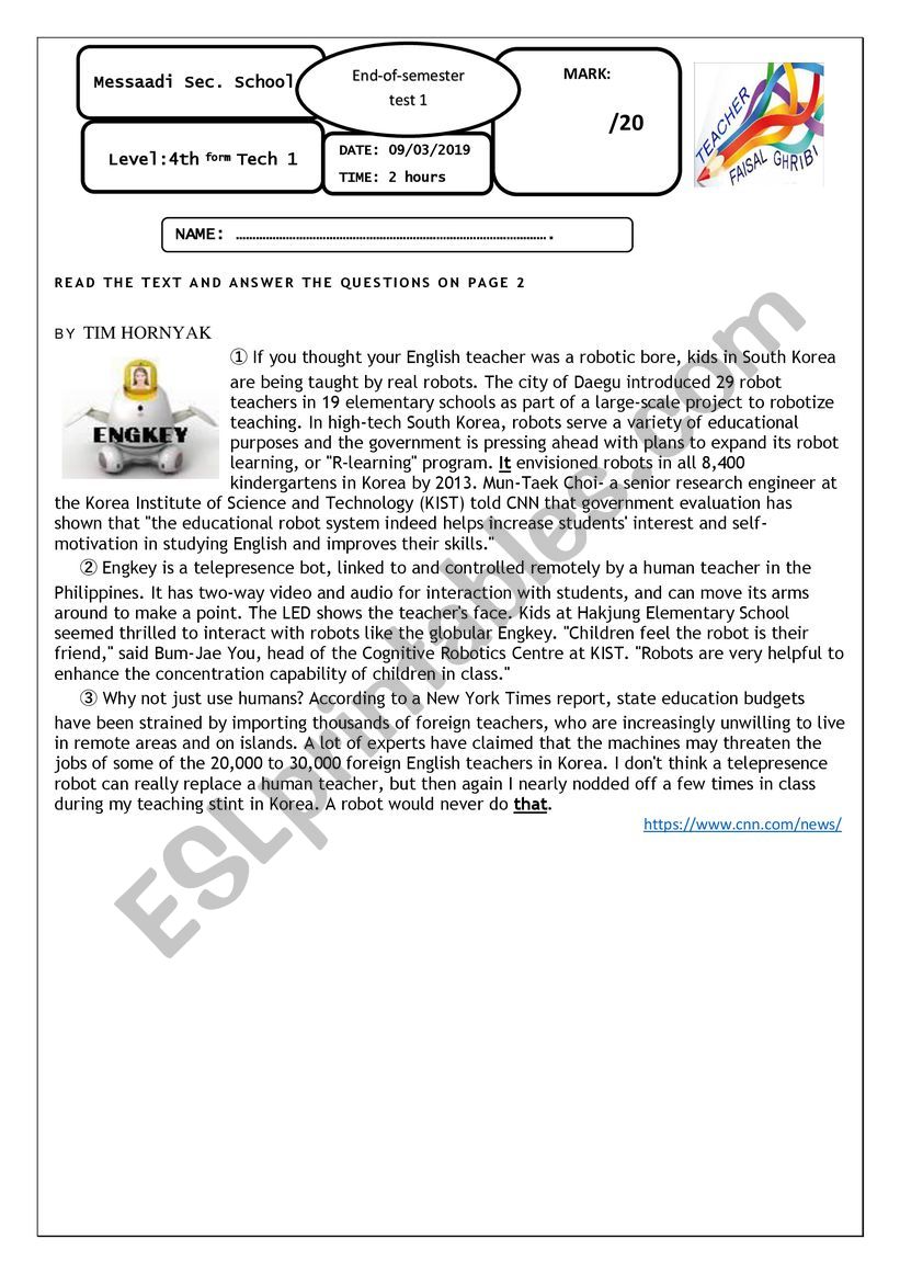 End-of-term 2 test   4th Sec. Tech stream