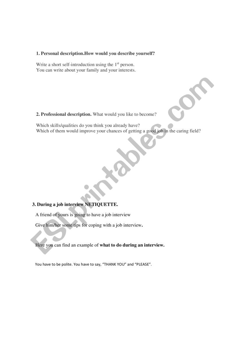 Personality test worksheet