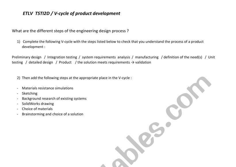 engineering design process worksheet