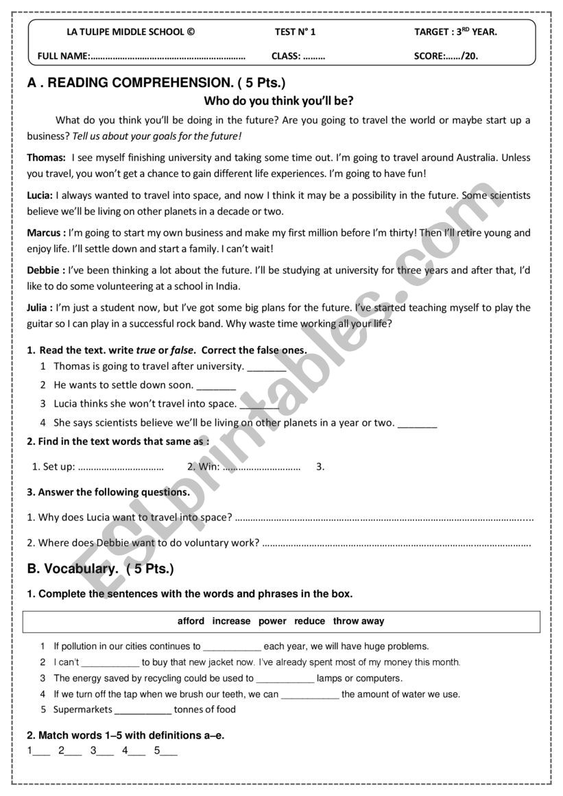 PROGRESS TEST B - ESL Worksheet By Safouane