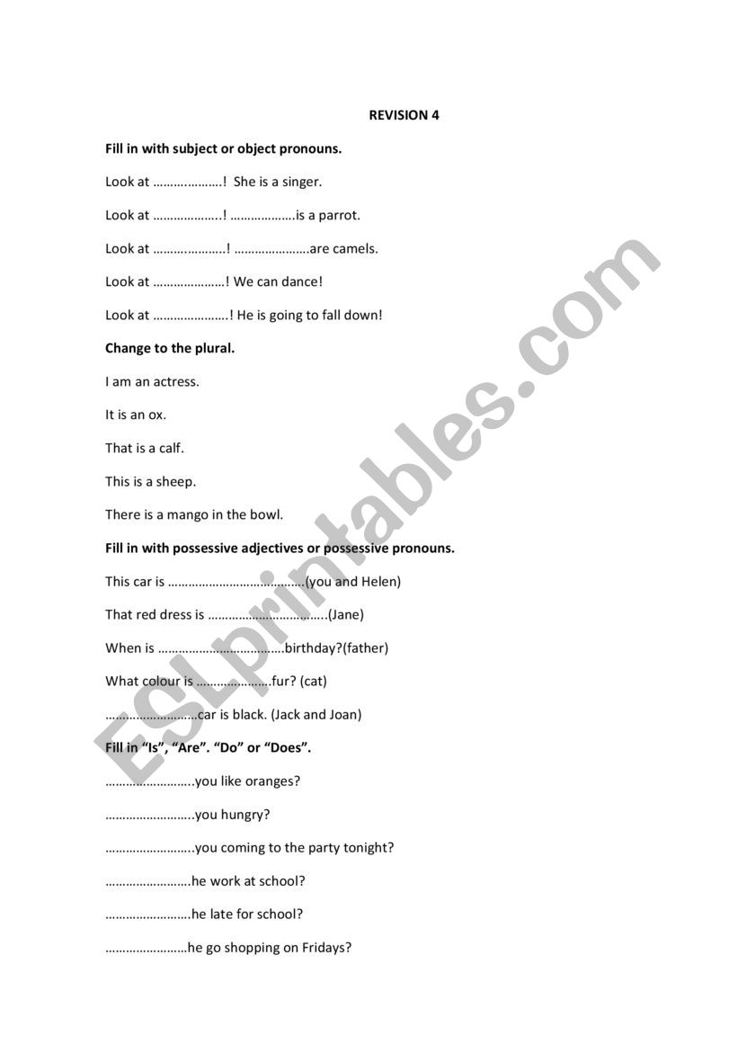 Revision A1 worksheet