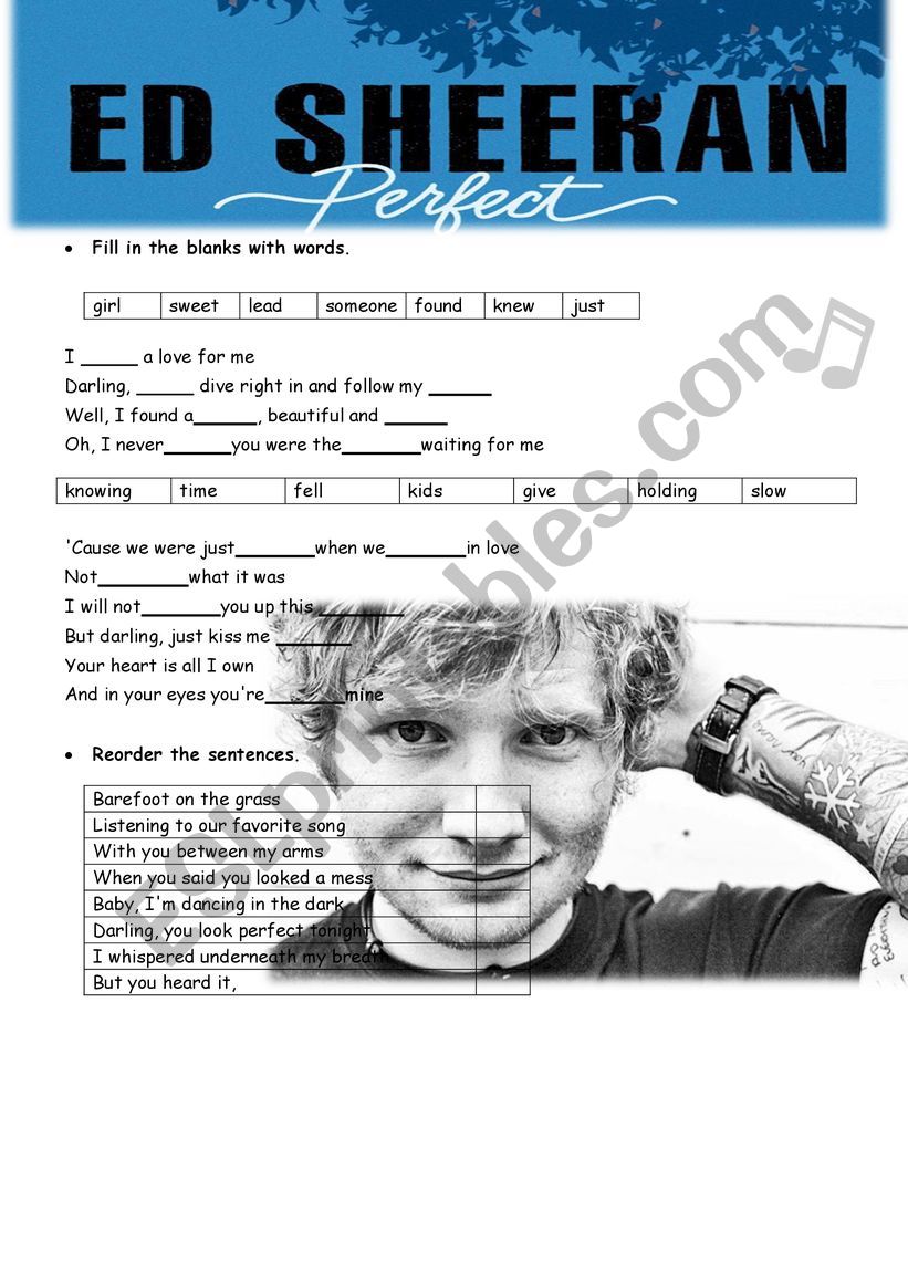 Ed Sheeran Perfect worksheet