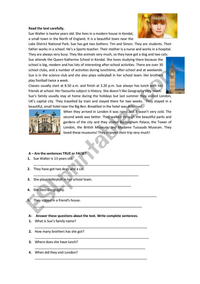 Reading comprehension  worksheet