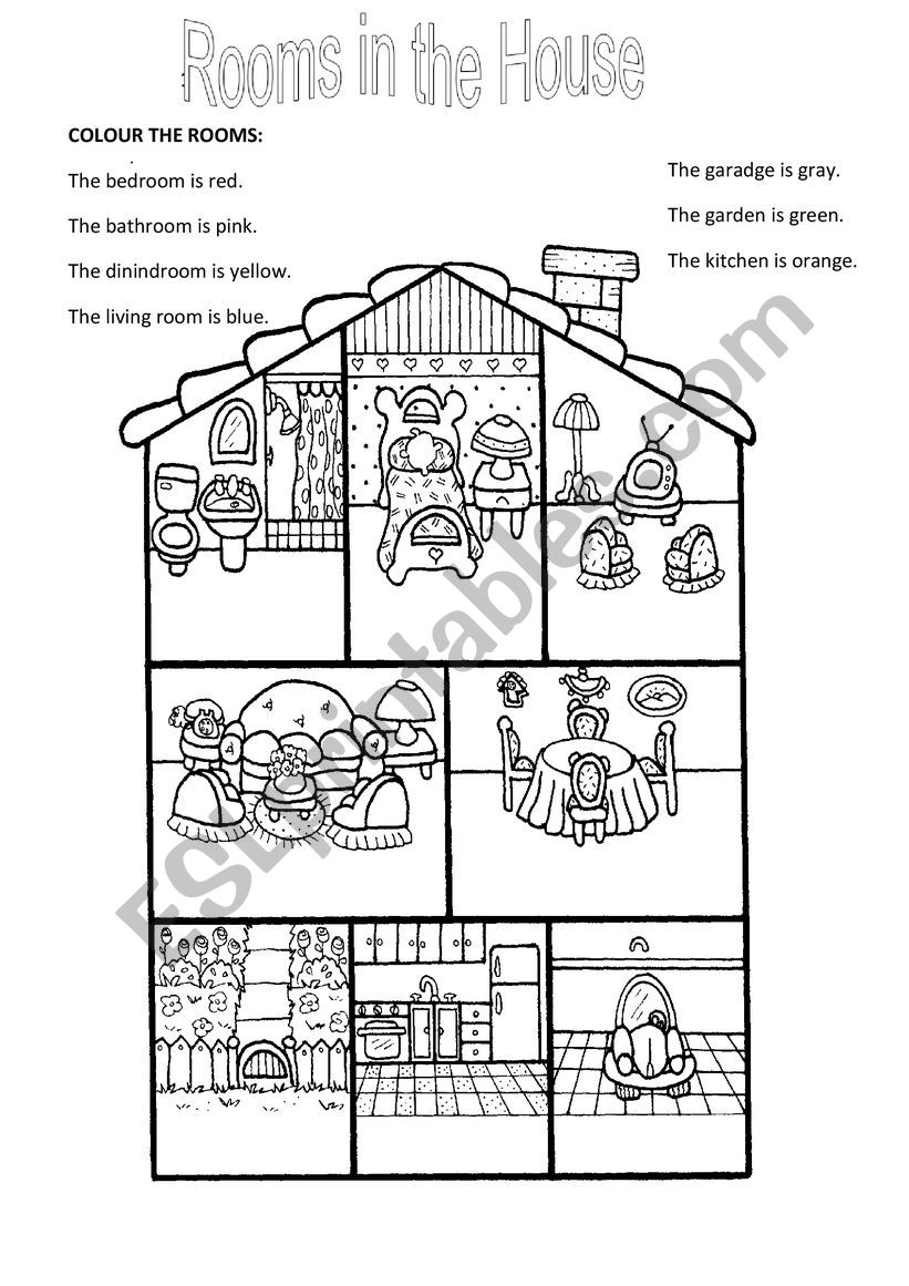 COLOUR THE ROOMS worksheet