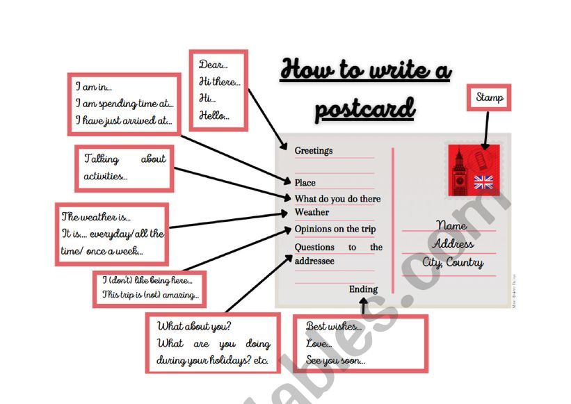 how to write a postcard worksheet