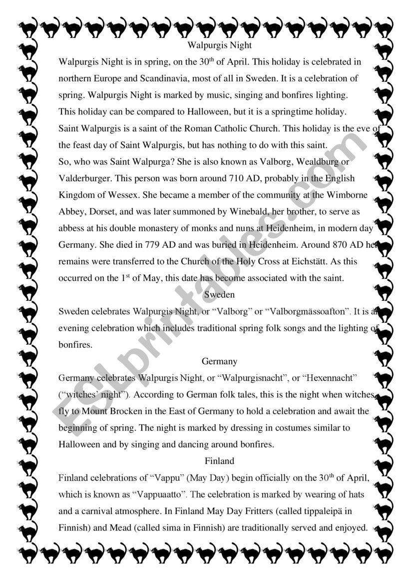 Walpurgis Night worksheet